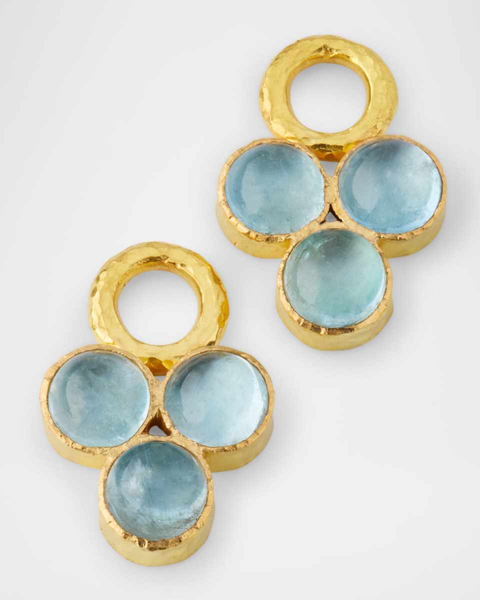 19K Yellow Gold Cabochon 5mm Aquamarine Triad Earring Pendants